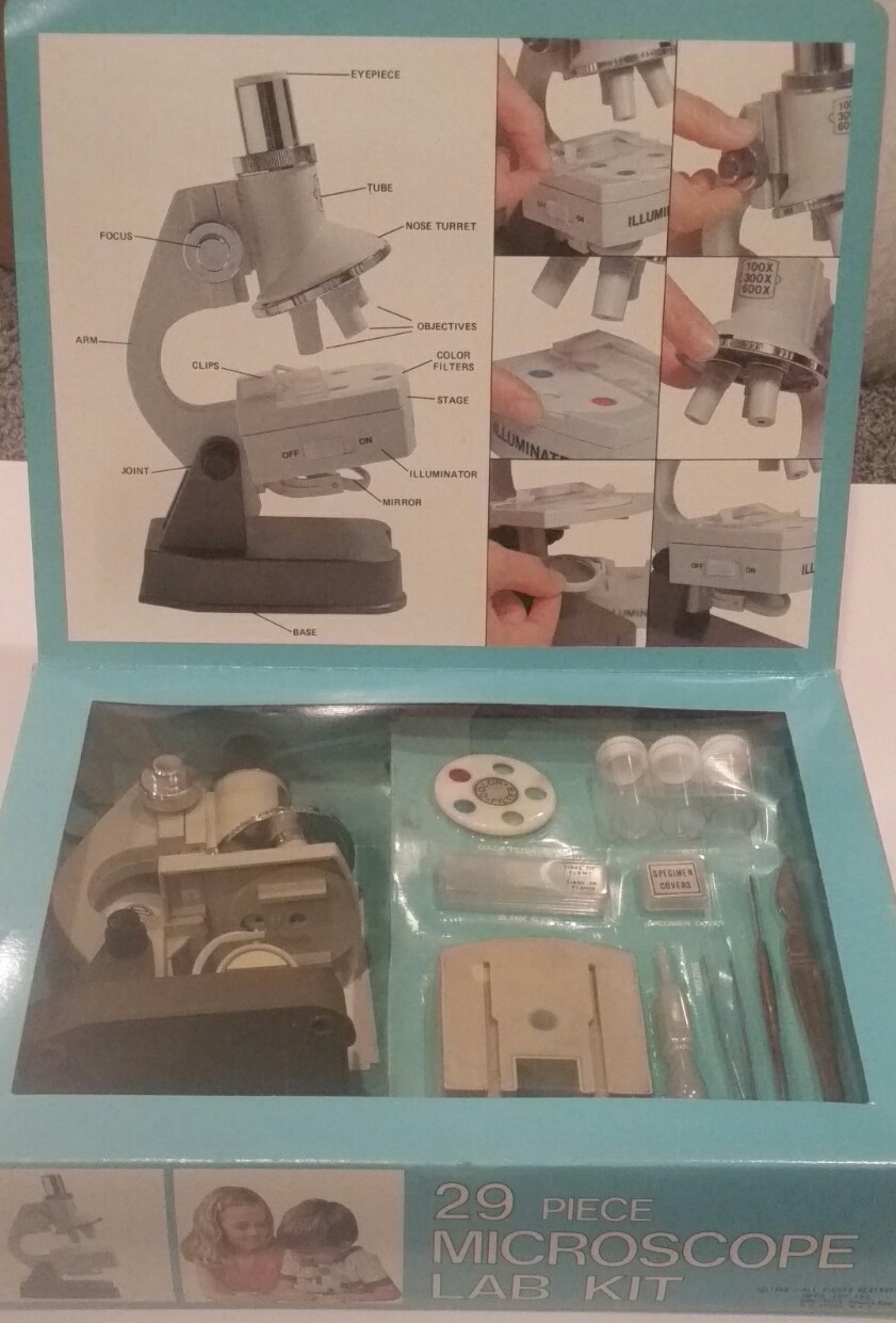 Imco 29 Piece Microscope Lab Kit, 3 lens turrets, 1980