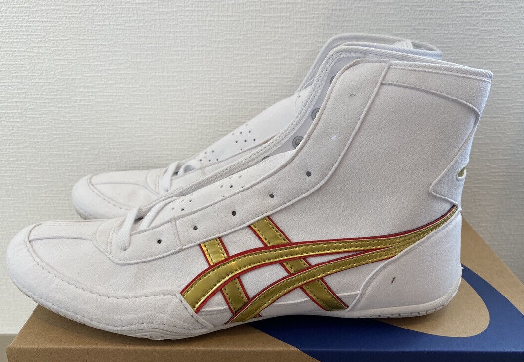 【Shoe bag included】Asics Wrestling Shoes White x Gold x Red US9.0