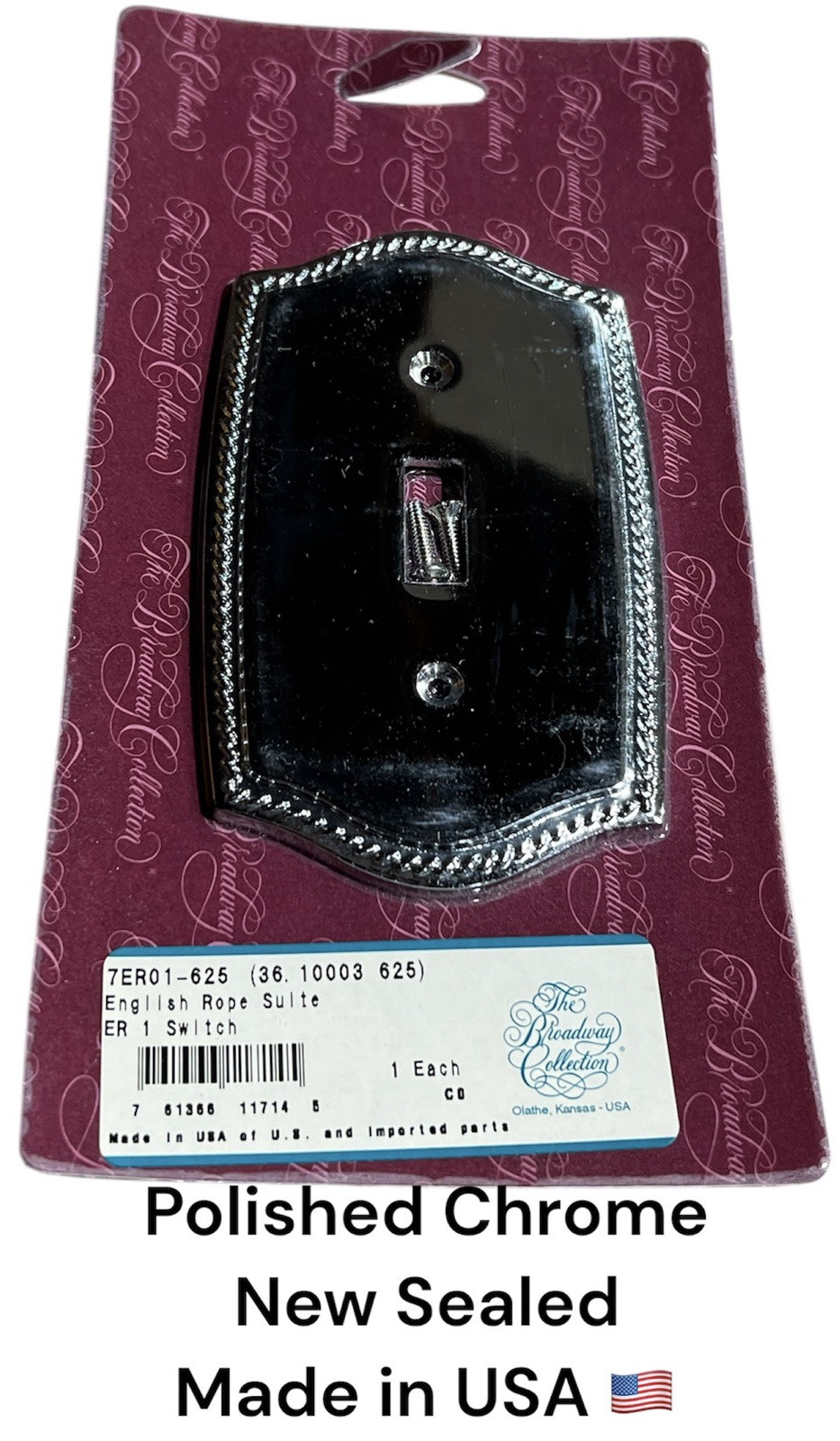 BROADWAY 7ER01-625 English Rope 36.10003.625 Switch Cover Polished Chrome New