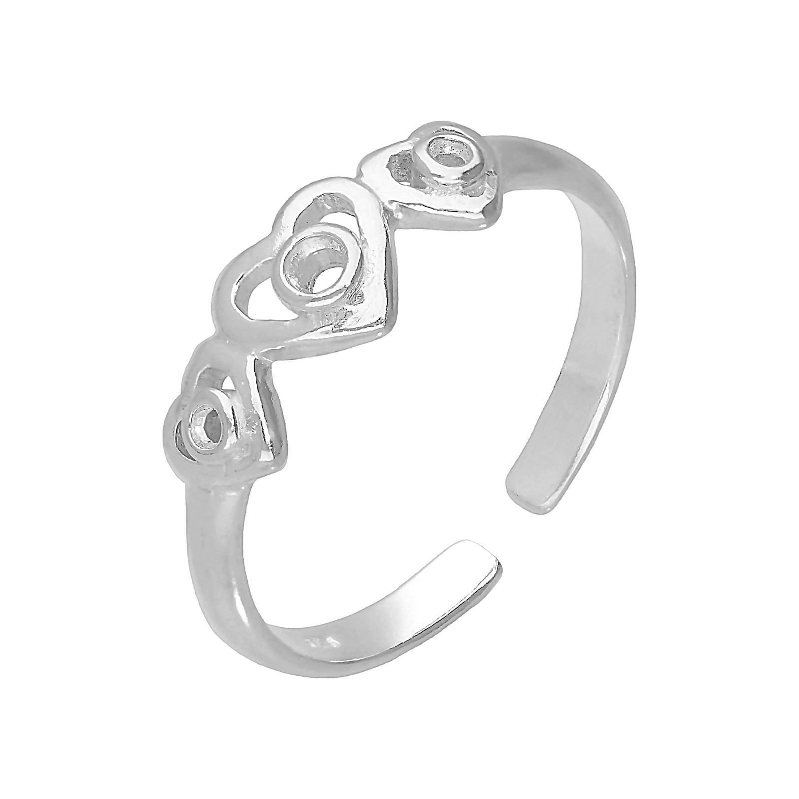 Sterling Silver Triple Hearts Adjustable Toe Ring Valentines Love Heart