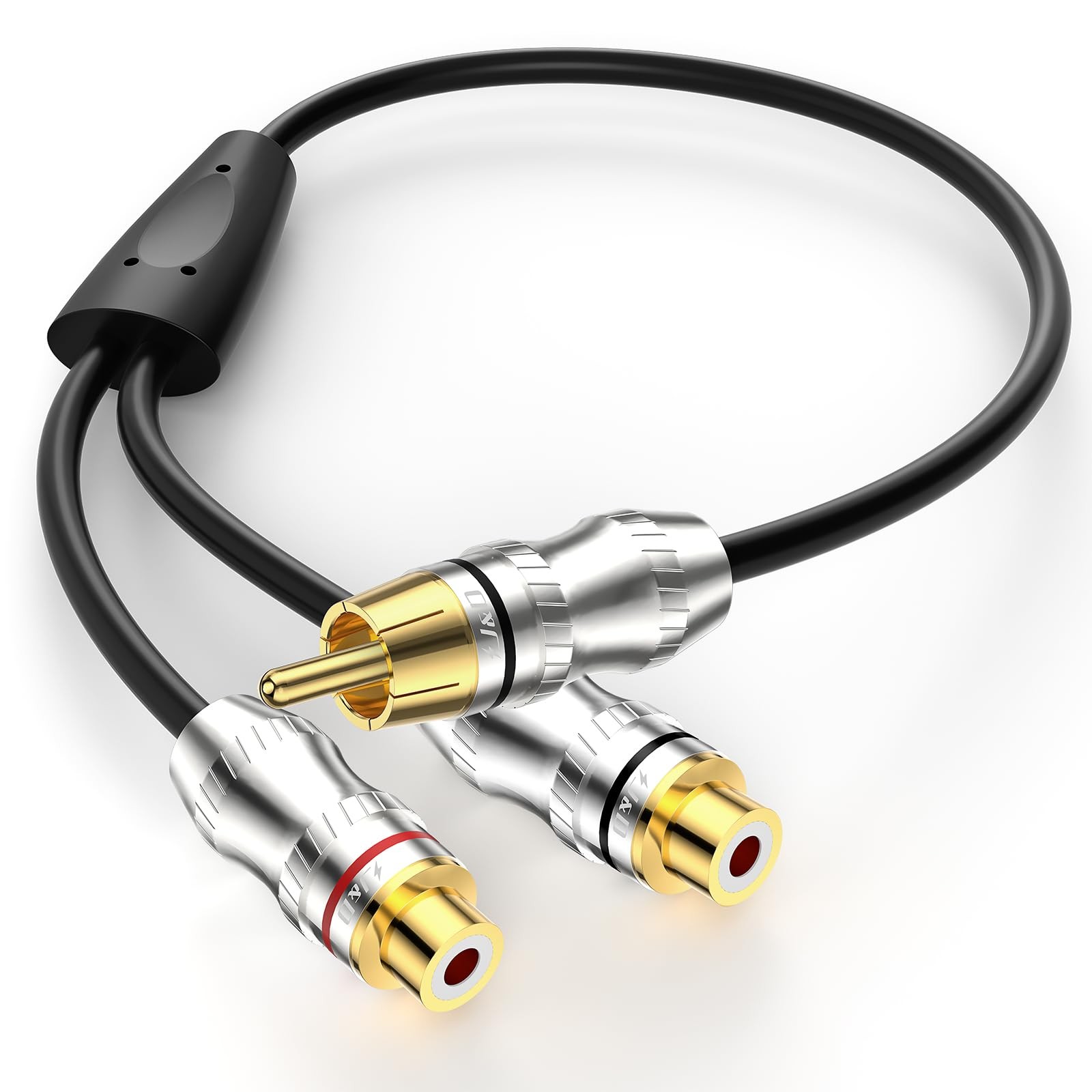 J&D RCA Y-Splitter Cable, 1 Male to 2 Female Short Y 1 Feet, White