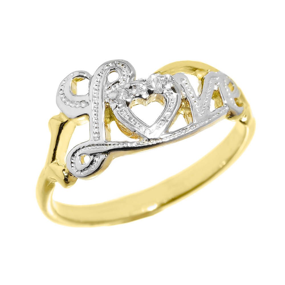 "Love" Script Yellow Gold Diamond Ring(Available in Yellow/Rose/White Gold)
