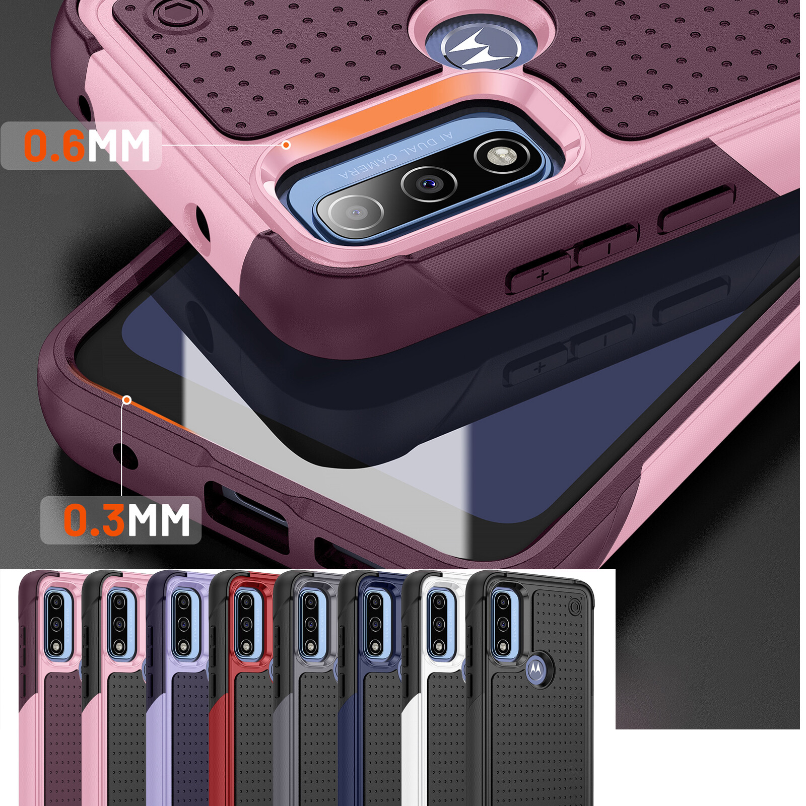 For Motorola Moto G Pure Stylus Hybrid PC Shockproof Back Silicone Case Cover