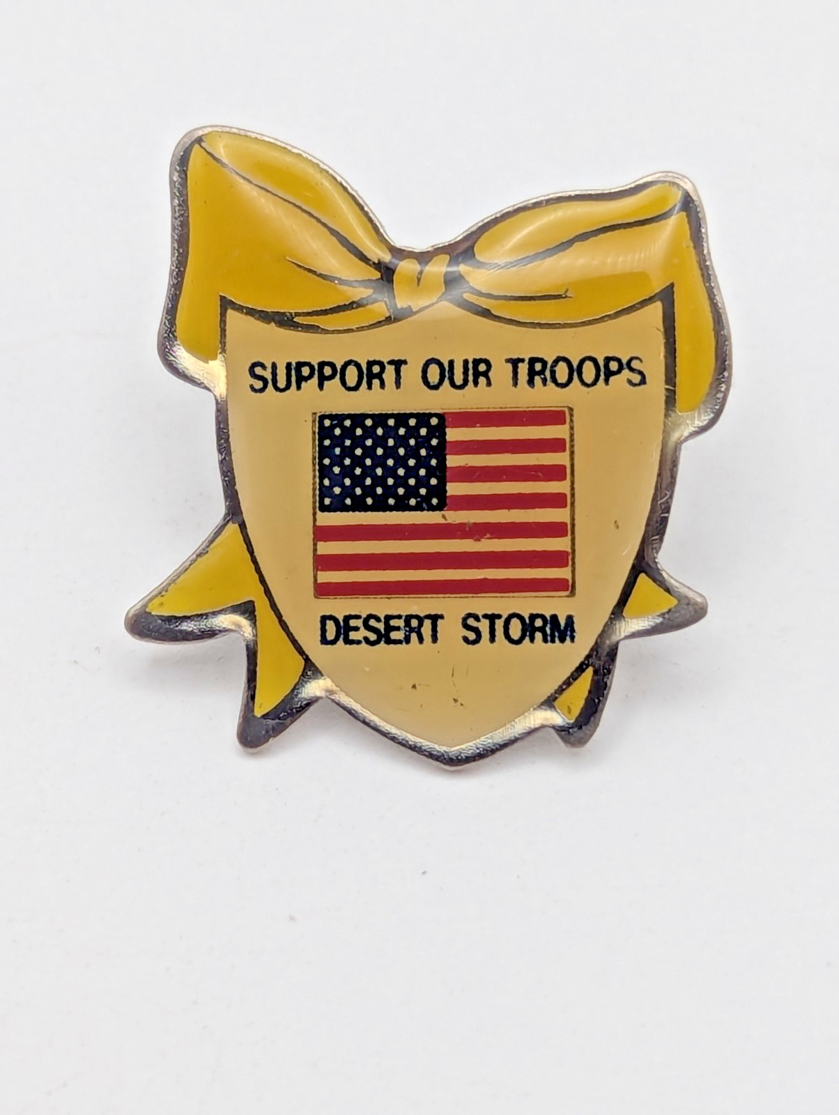 Support Our Troops Desert Storm Yellow Ribbon Lapel Pin USA Flag