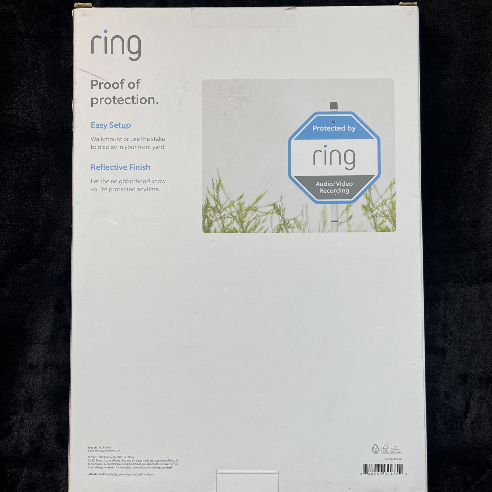 Ring Yard Security Sign Protected by Ring Audio Video Recording Reflective NOB