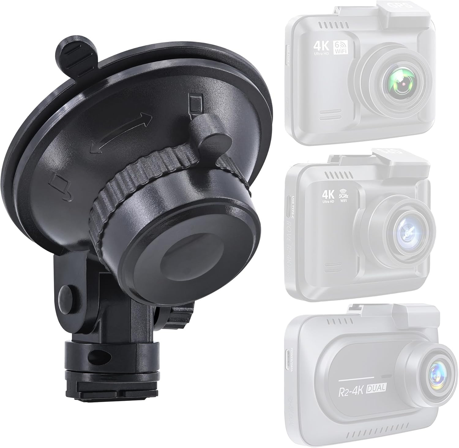 Suction Cup Mount For Rove R2-4K Pro Dual Stealth Insignia Dash Cam Windshield