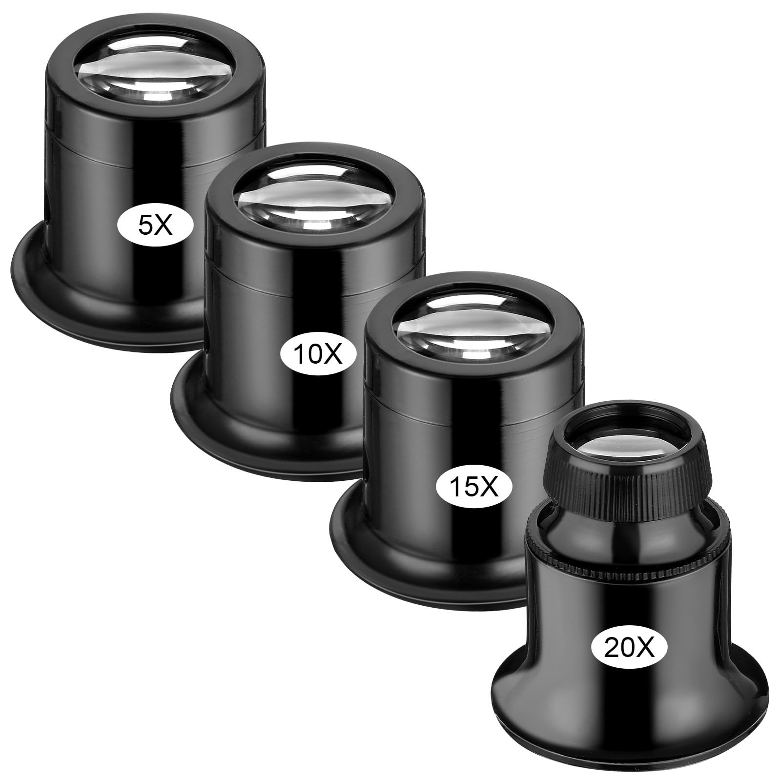4 Pcs 5X/10X/15X/20X Jewelers Loupe Monocular Magnifier Dome Optics Lens Loupes