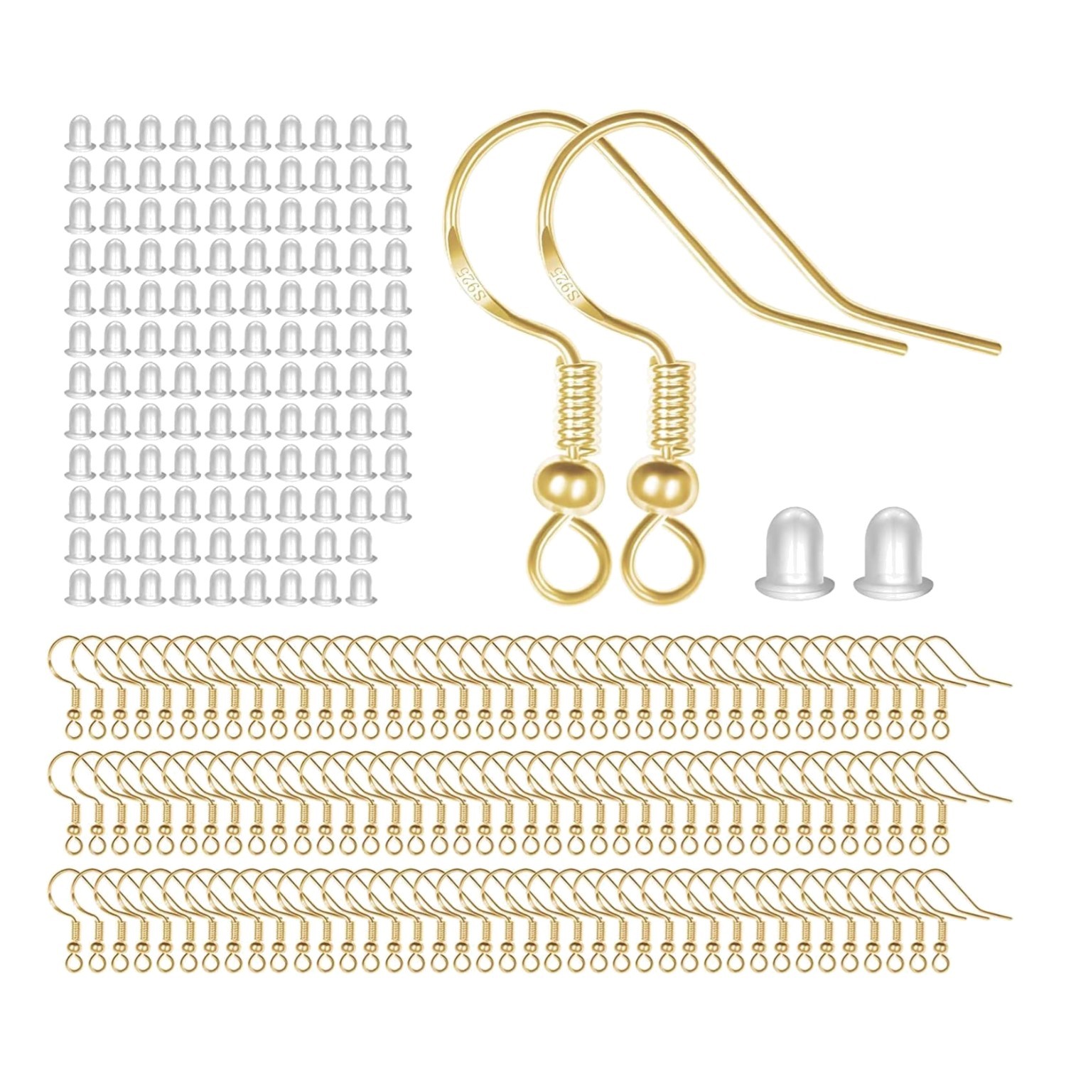 Complete 120 PCS Fish Hook Earring Set with Silicone Stoppers for Jewelry Making