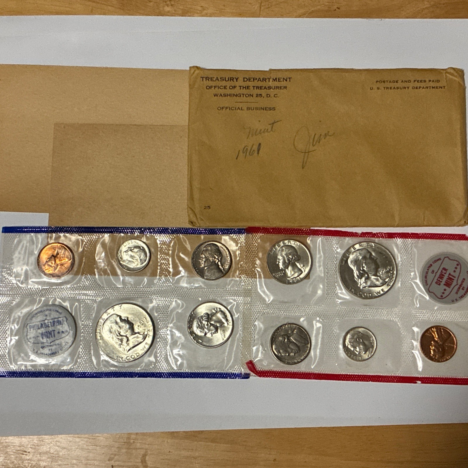 1961 US Mint Set Uncirculated 10 Coin Set P&D OGP (90% Silver Franklin)