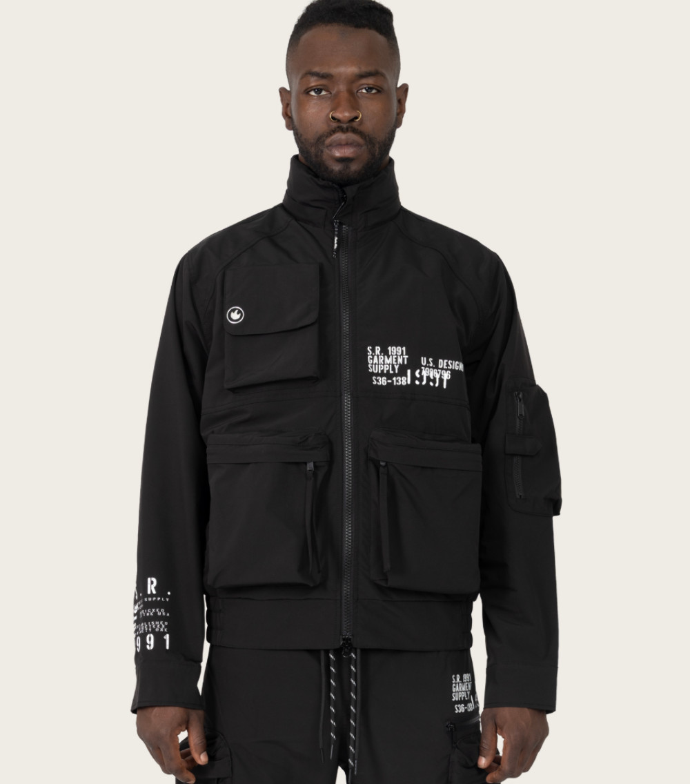 SMOKE RISE WW26S482-BLACK UTILITY WINBREAKER JACKET