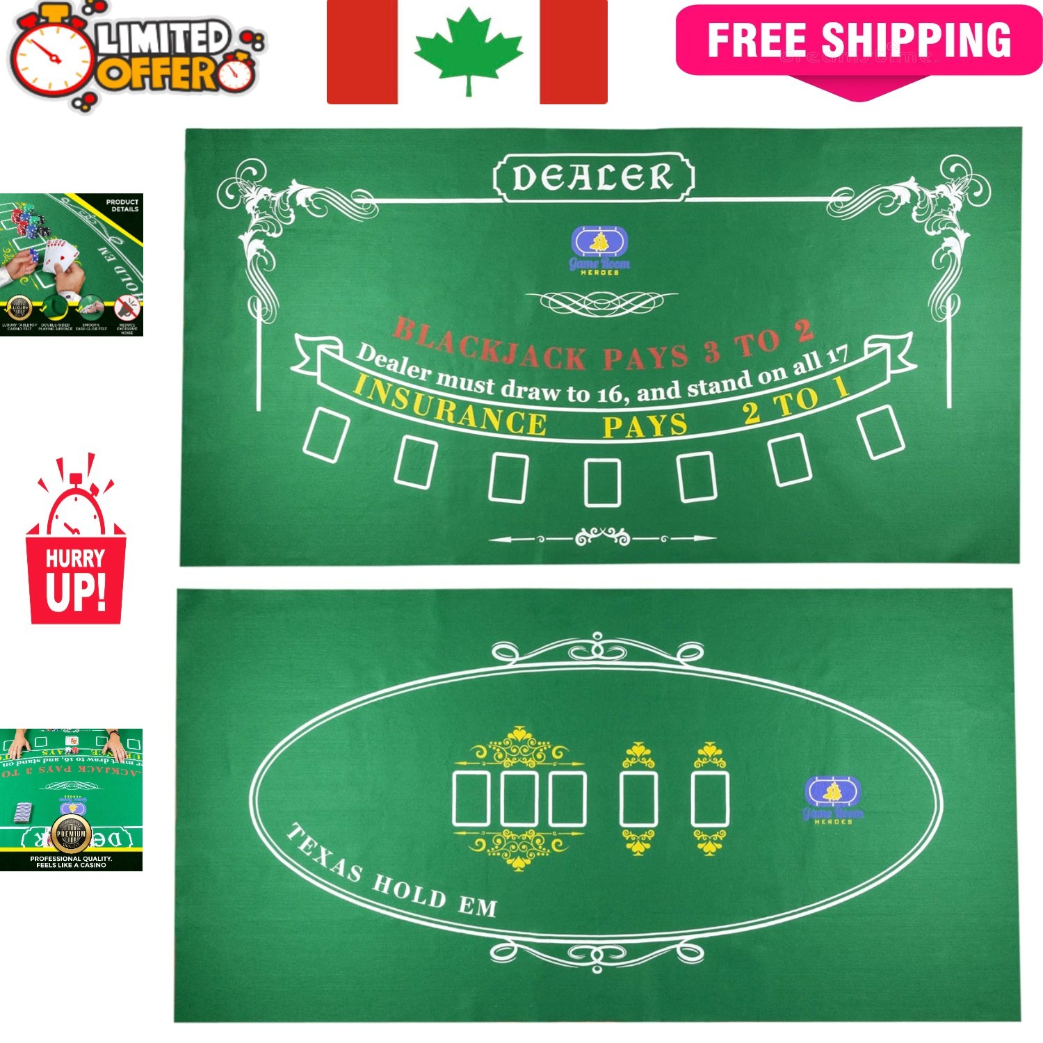 Professional Texas Hold'em and Blackjack Felt Mat - Ultimate Party Essential