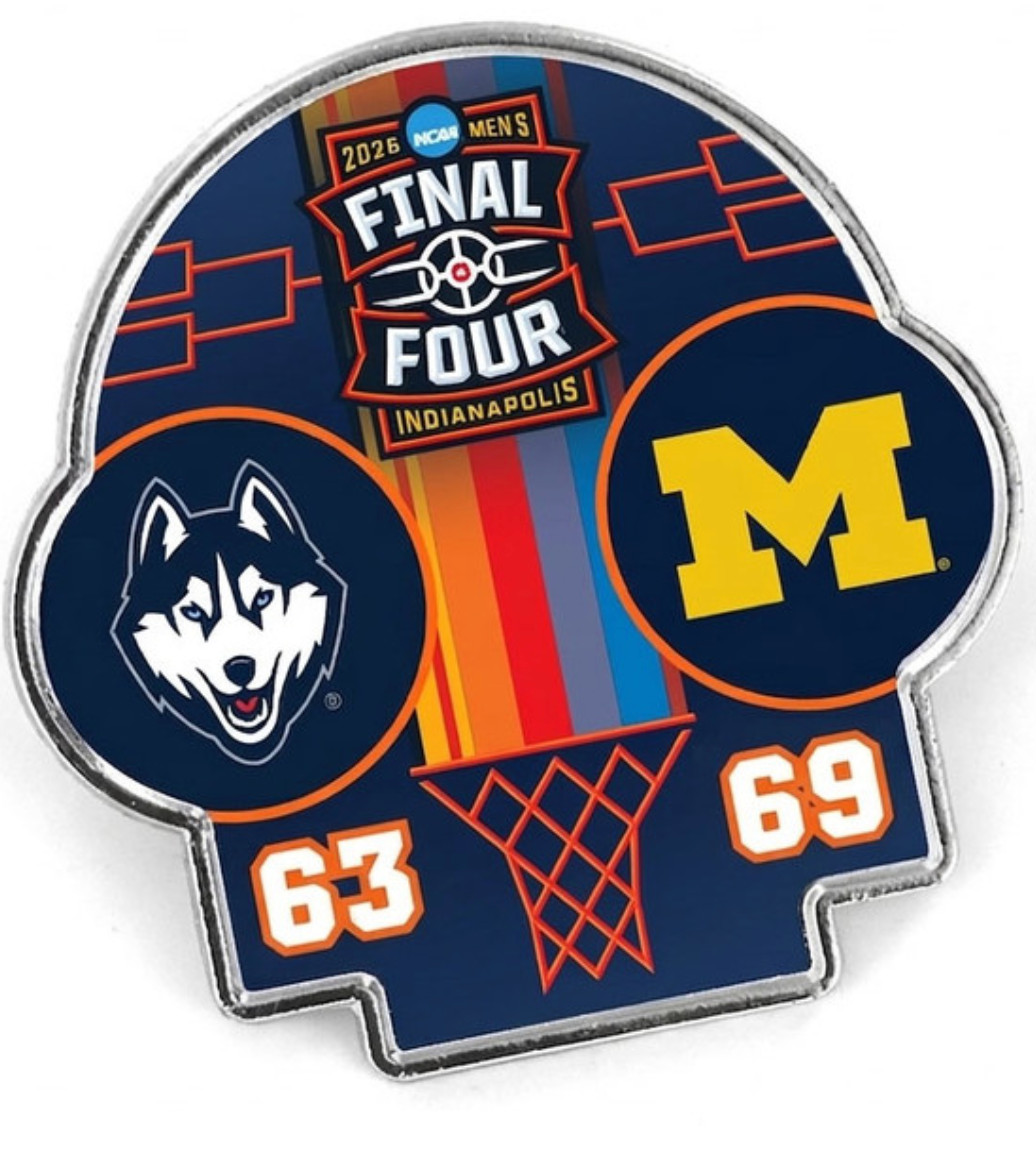2026 NCAA Mens Basketball Tournament Champions Score Pin Michigan UConn