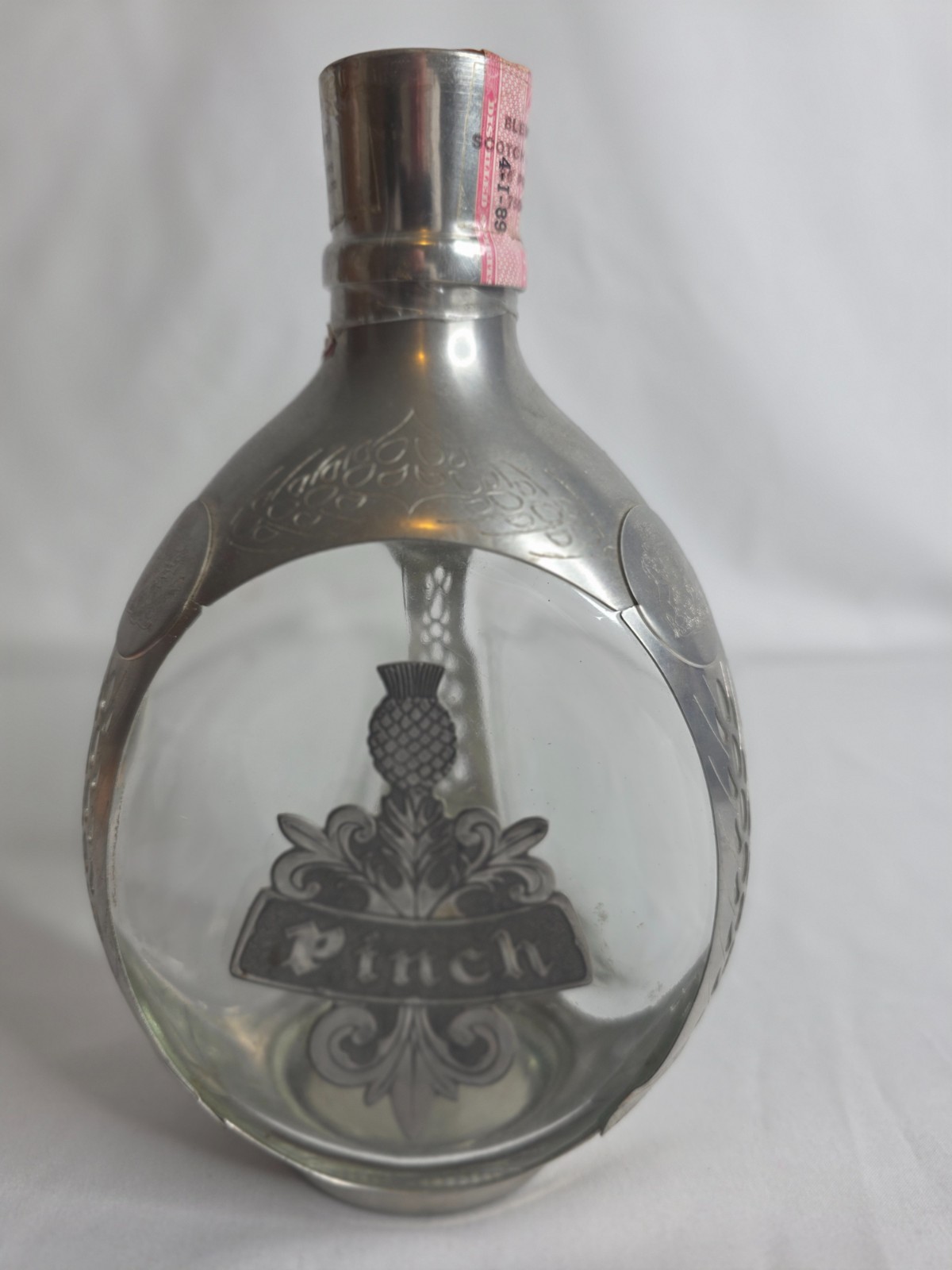 Rare Vintage Haig Royal Holland Pewter Overlay Glass Pinch Whisky Bottle