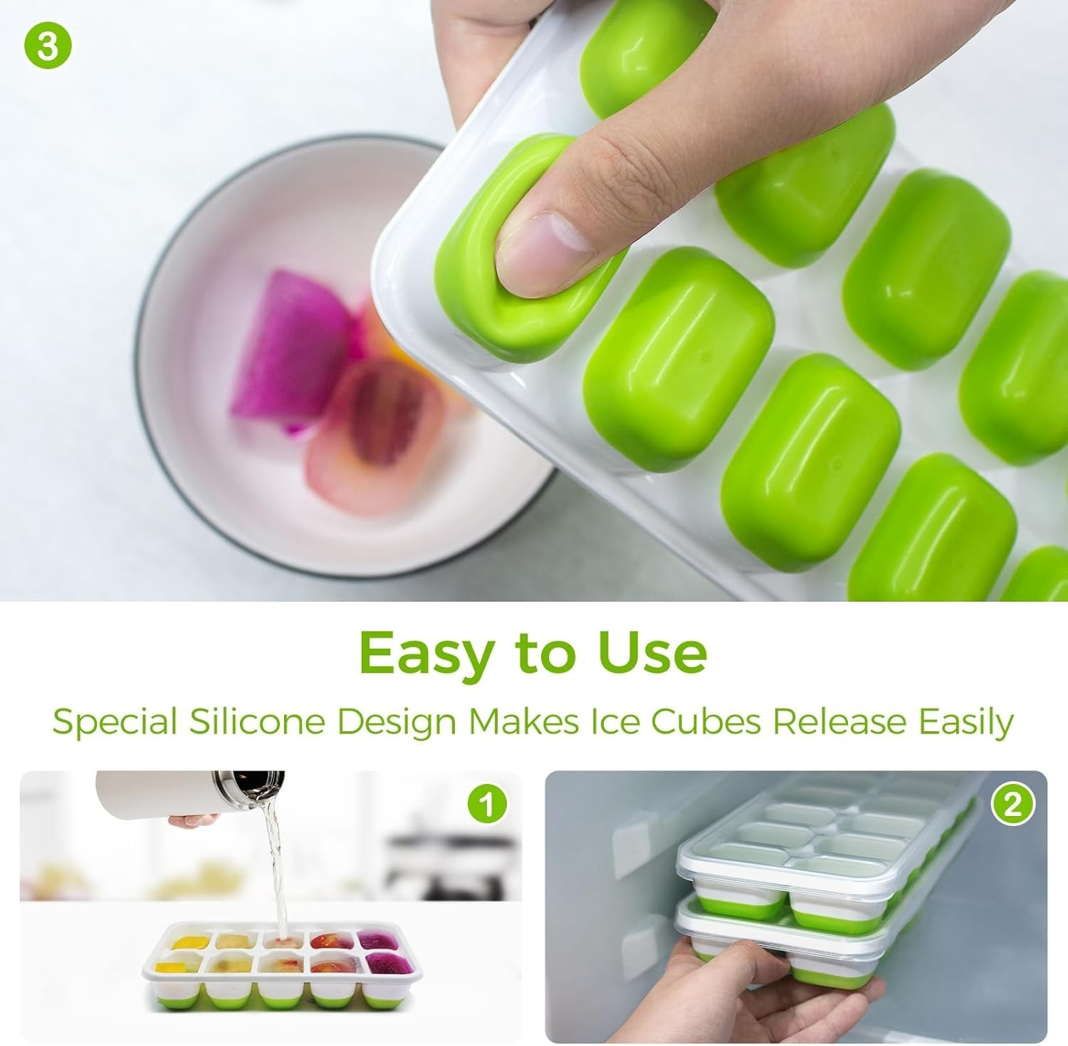 BPA-Free Stackable Ice Cube Trays with Lids - 2-Pack for Effortless Ice Making