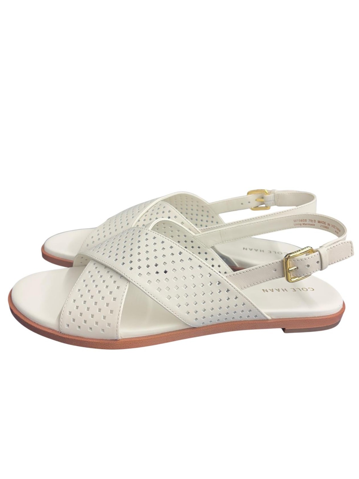Cole Haan Sandal Fernanda Grand Ivory Leather Perforated Size W19608 Size 7