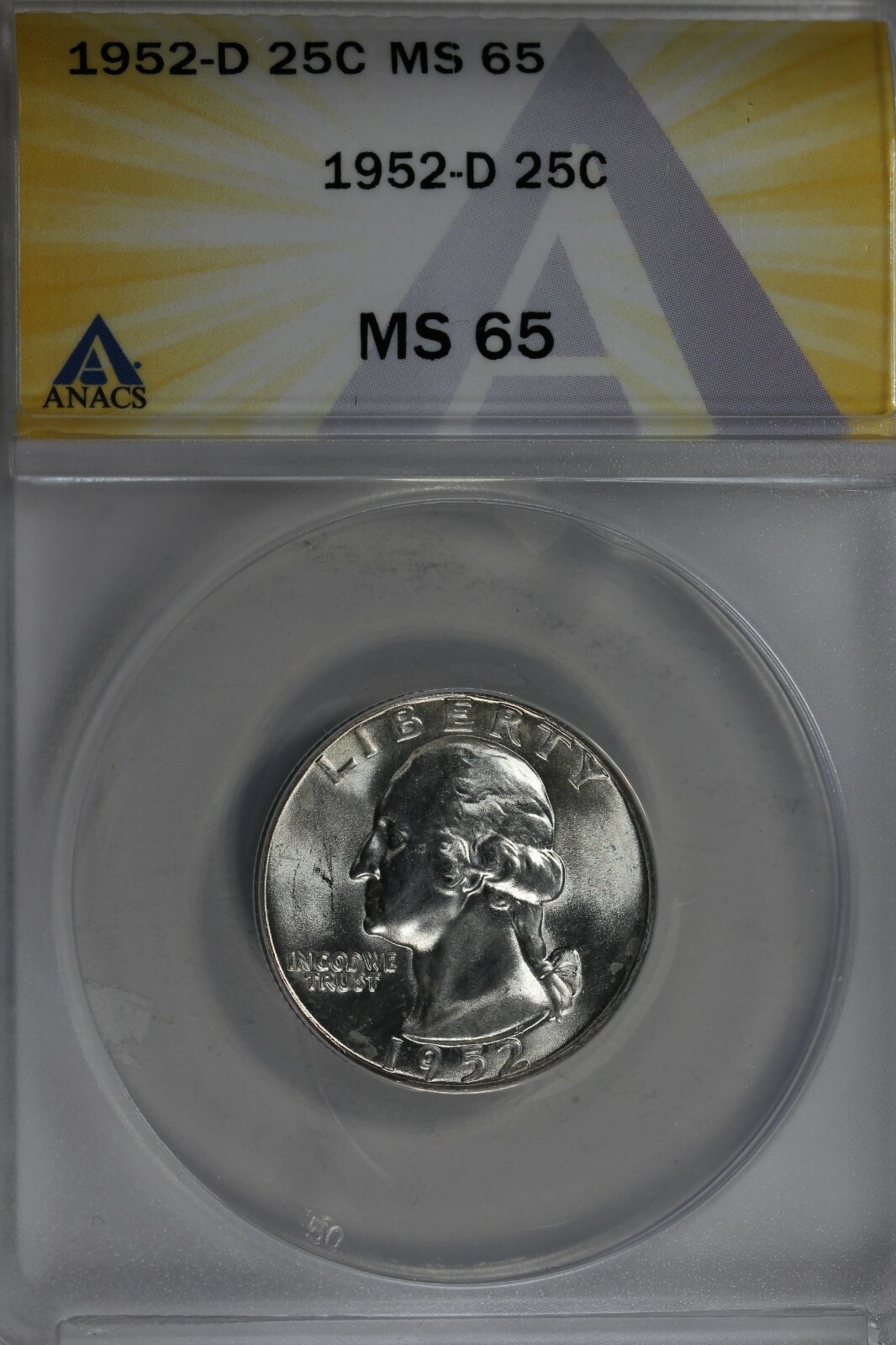 1952-D  .25   ANACS   MS 65  Washington Quarter, Silver 25 Cents (0.25)