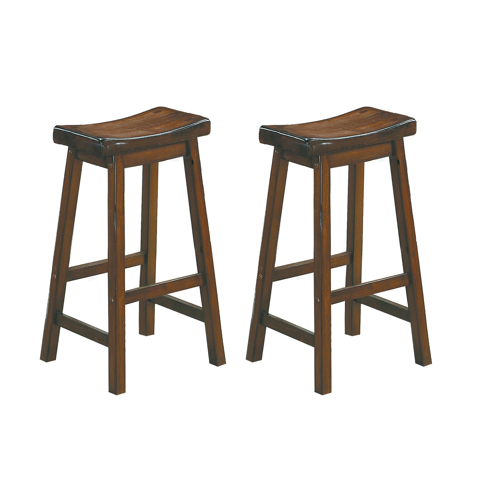 29-inch Bar Height Stools 2pc Set Saddle Seat Solid Wood Cherry Finish Casual