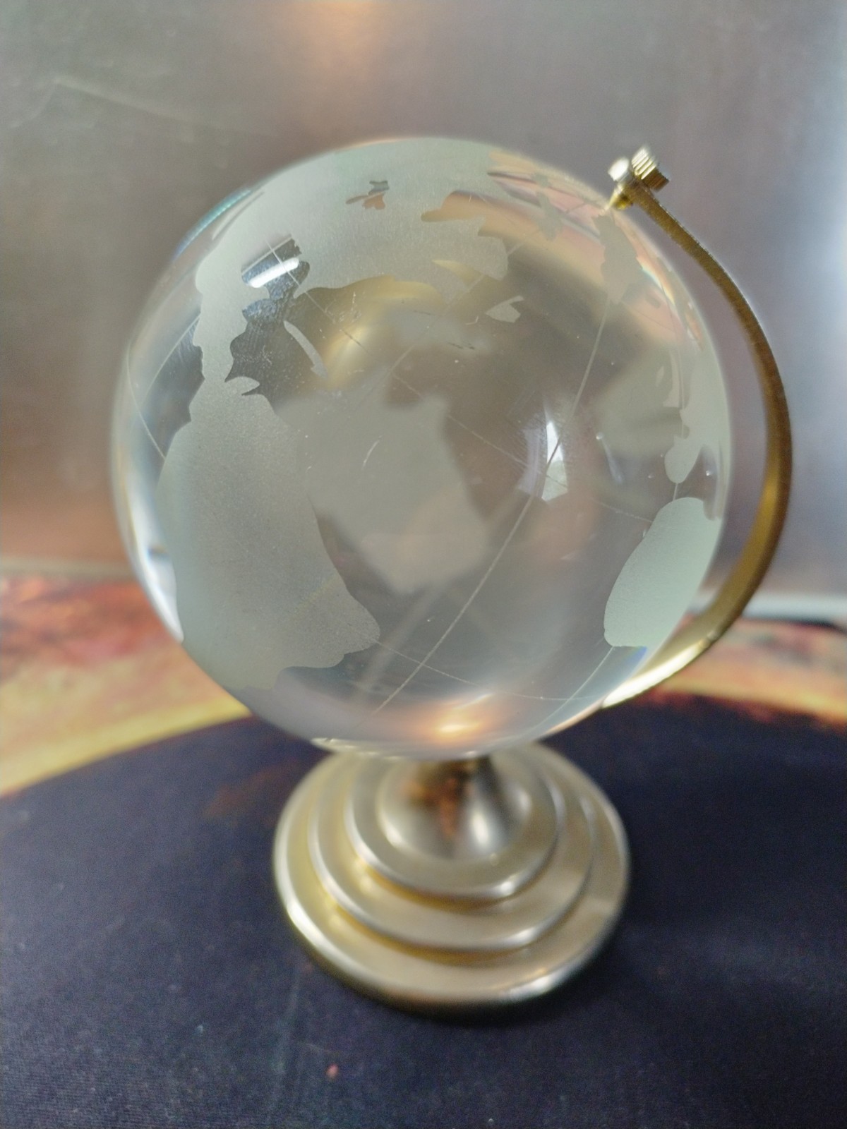 Crystal/Glass Globe Etched World Map Earth Desk Decor 3”