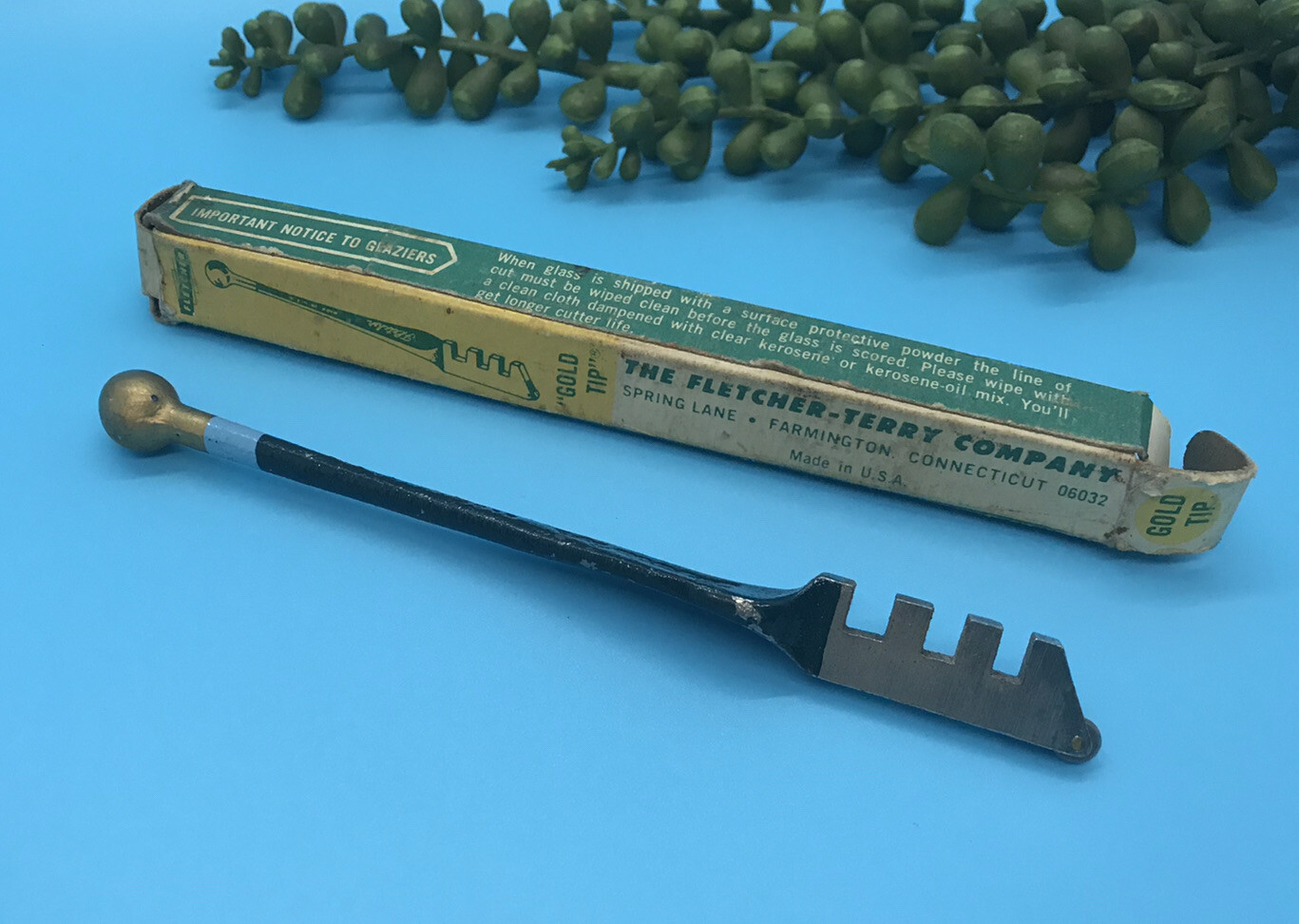 Vintage Fletcher-Terry Pro Gold Tip Glass Cutter  Cast Handle Micro Finish -S2