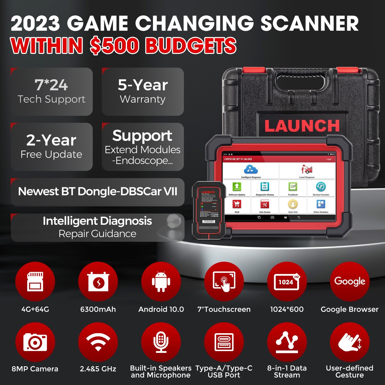 2024 LAUNCH CRP919E BT PRO Elite OBD2 Car Diagnostic Tool Key ECU Coding Scanner