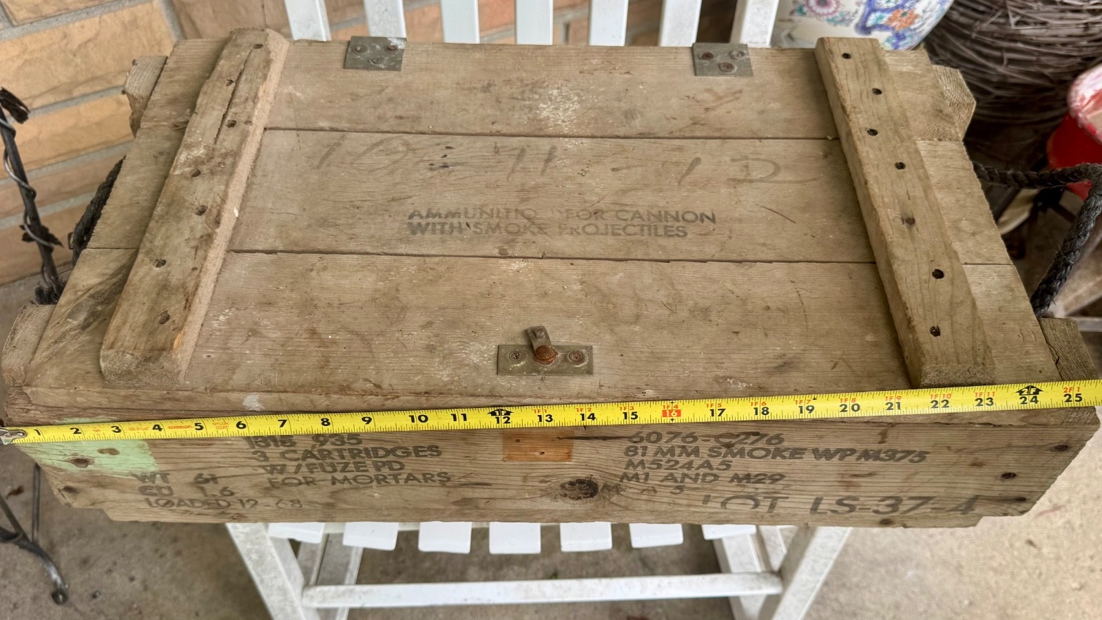 Vintage Wooden Military Crate  Ammunition For Cannon With Smoke Projectile