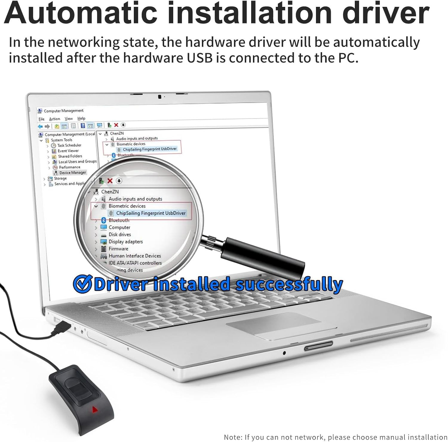 USB Fingerprint Reader Fingerprint for Windows10/11, Windows Hello Automatic Dri