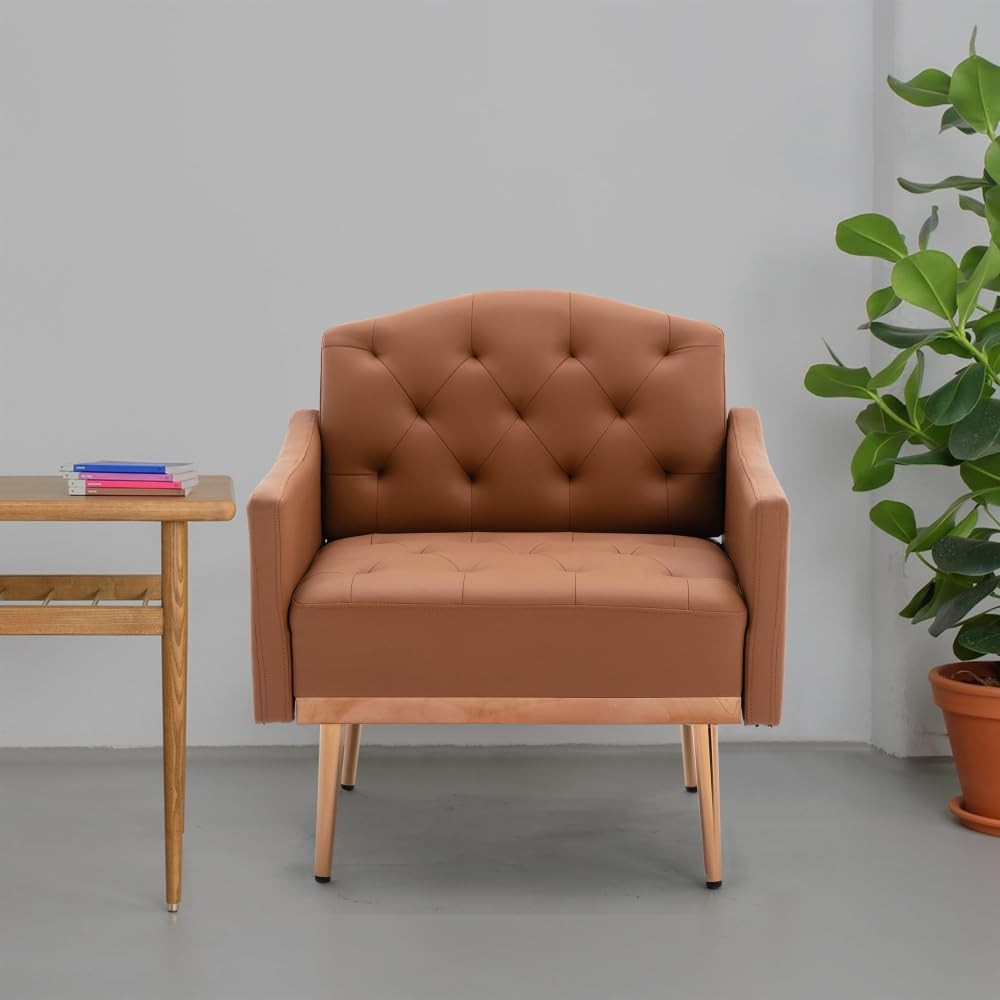 OLELA Chair, Single Sofa Rose Golden Feet Iron Plywood 37.03lbs W39536357 Brown