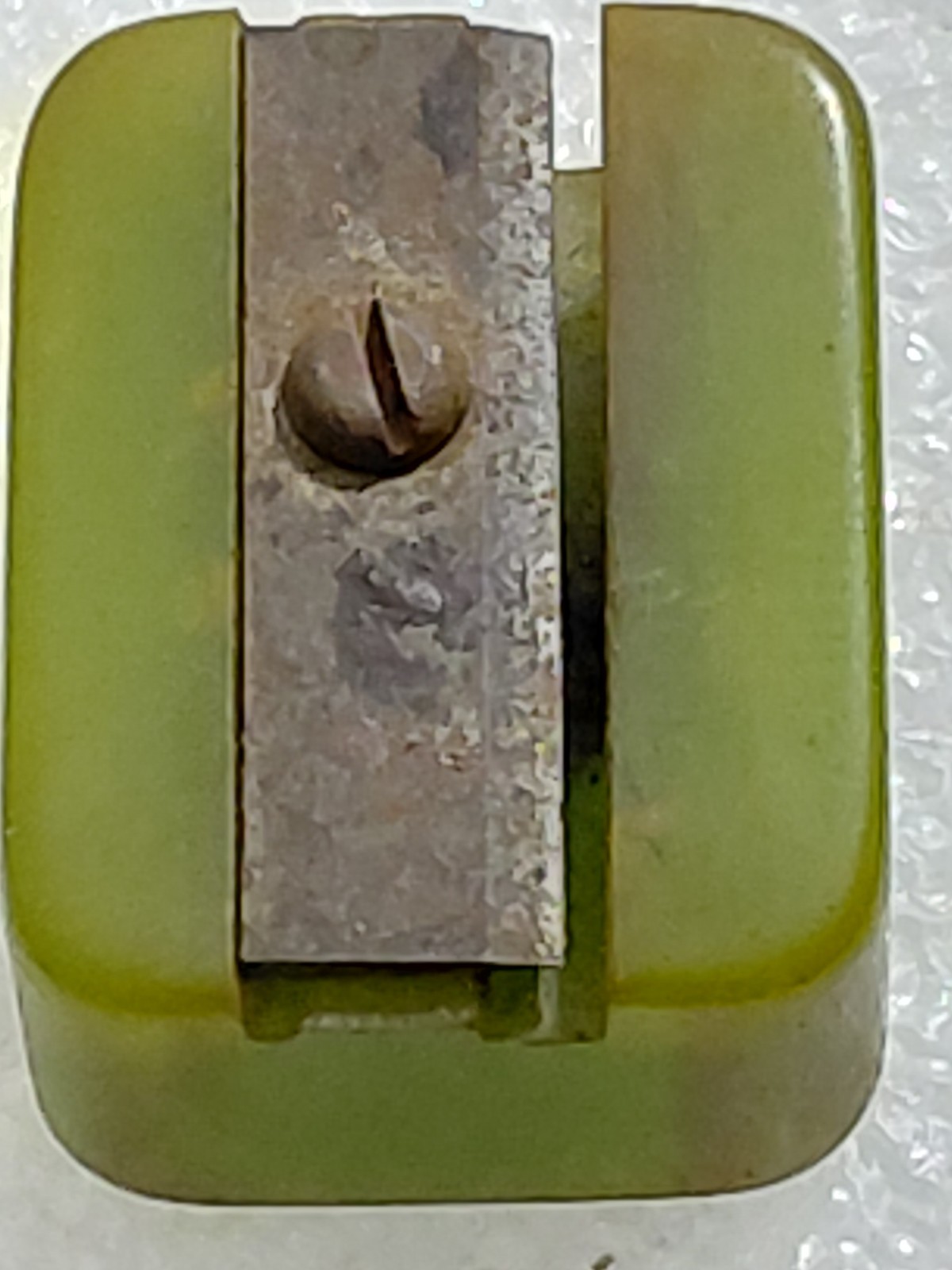 Vintage Olive Green Bakelite Marble Swirl Hand Held Pocket Pencil Sharpener 1 "