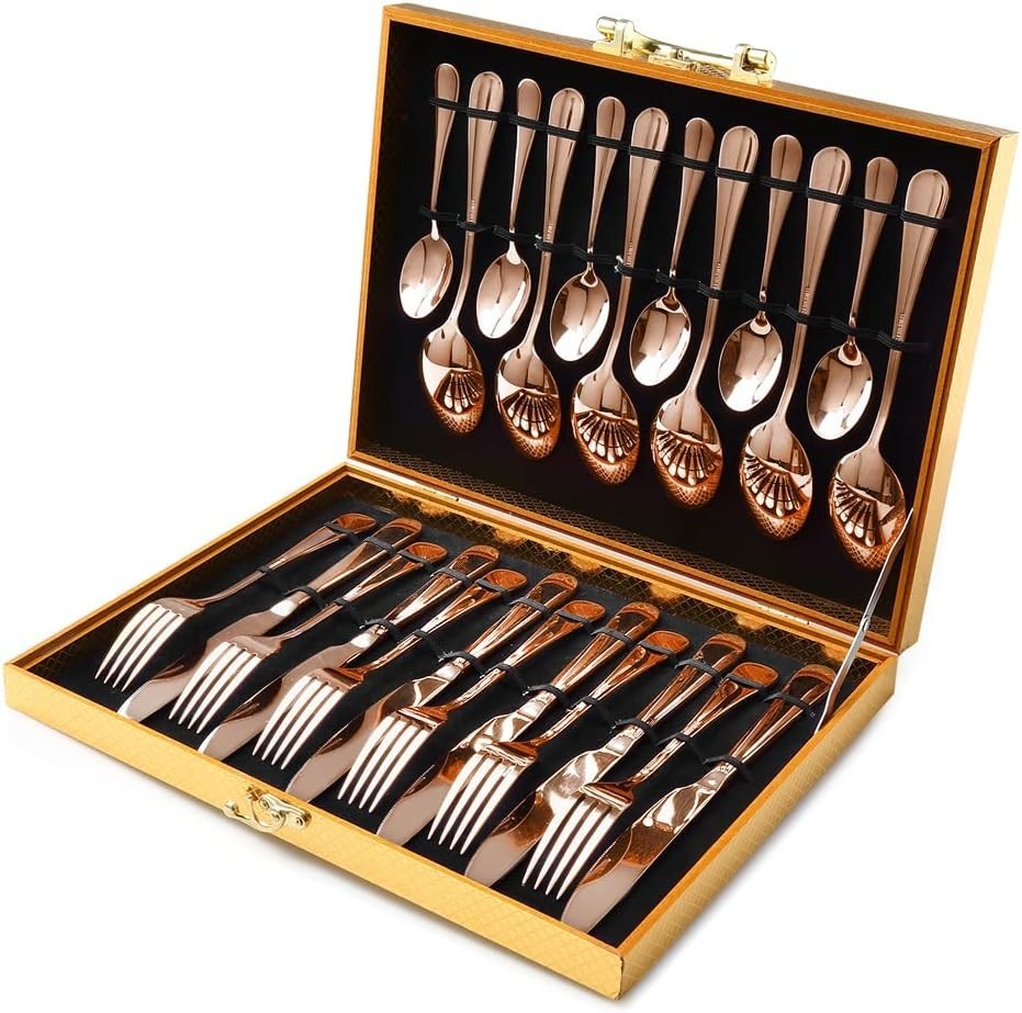 Juego De Cubiertos De Cobre Y Oro Rosa, Para 6 Personas, Acero Inoxidable New Us