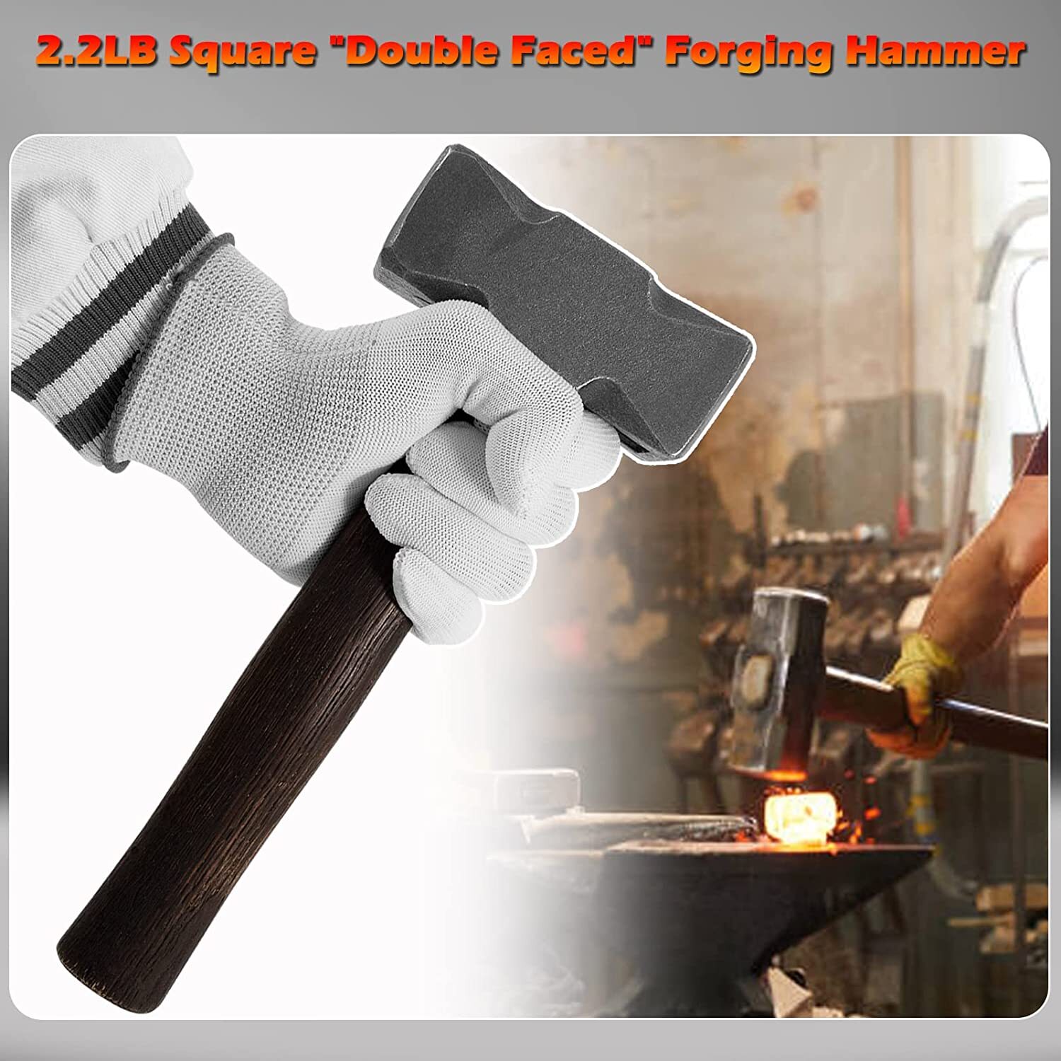 2.2 LB Forging Square Hammer for Farrier Bladesmithing Blacksmith Anvil Knife