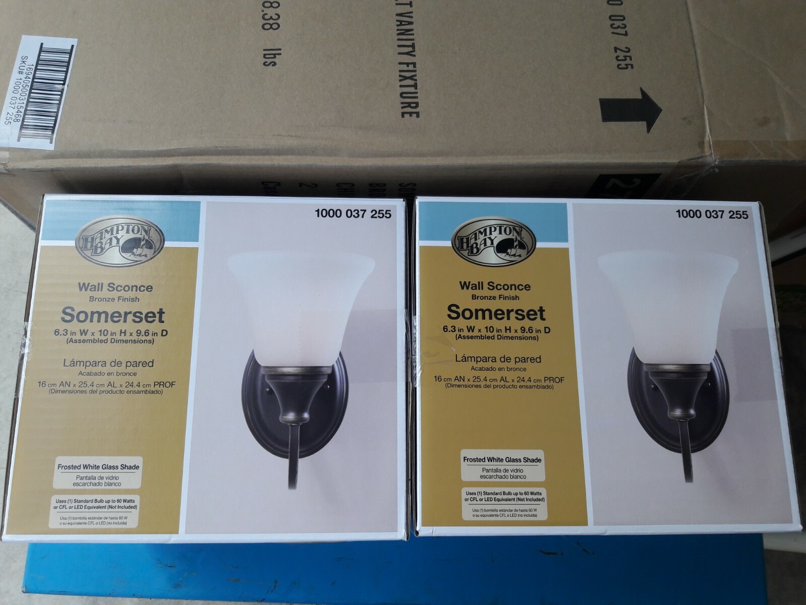 2 Pack Hampton Bay Somerset Sconce Bronze Frosted Glass Shade 1000037255