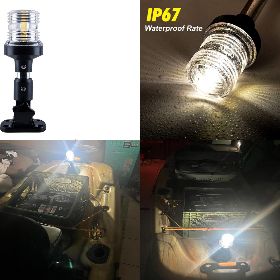 White LED Fold Down Boat Stern Light Boat Anchor Light for Pontoon and Fishing B