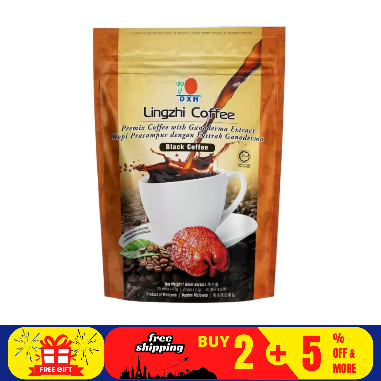 1 Packs DXN Lingzhi Black Coffee Ganoderma Reishi Instant Classic Cafe