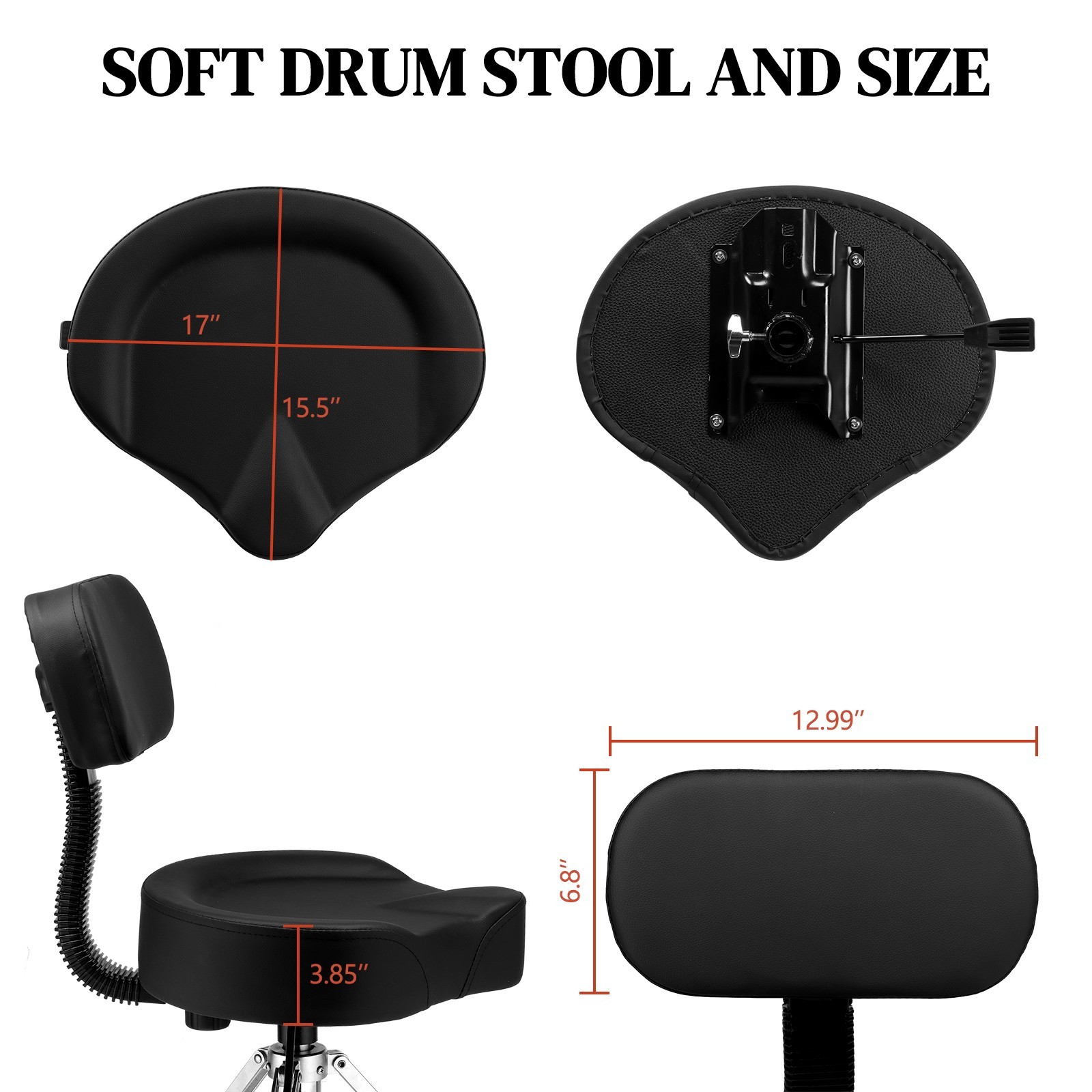Hydraulic Drum Stool Adjustable Height Drum Throne with Backrest