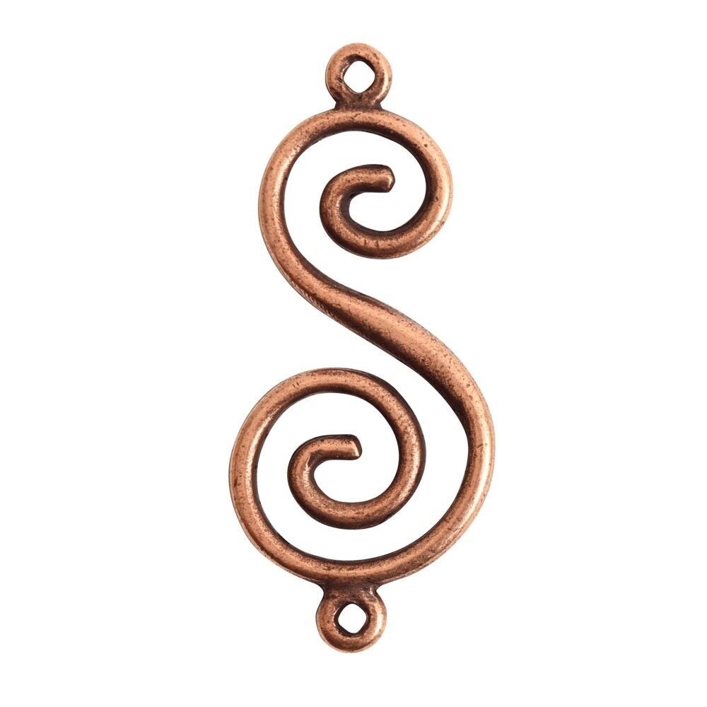 2 Antiqued CopperPlated Pewter 32.9 x 14.4 x 2.1mm S Shape Swirl Link Connectors