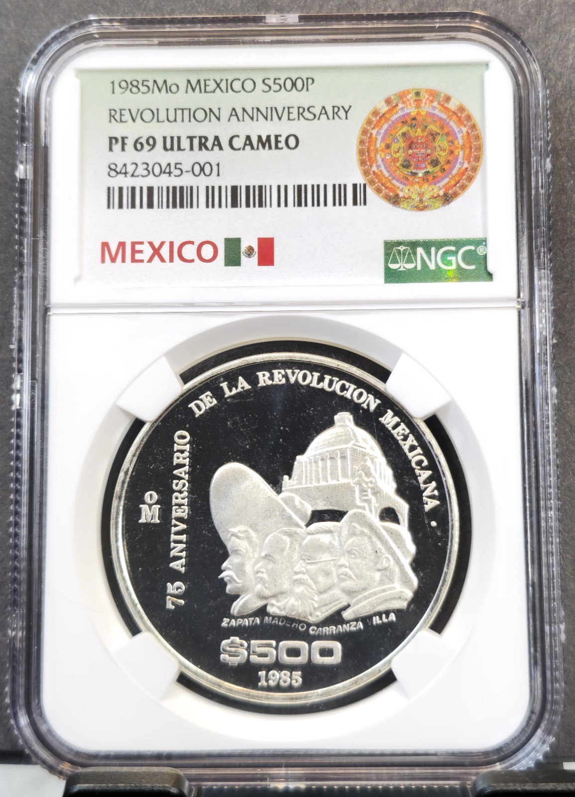 1985 MEXICO SILVER 500 PESOS REVOLUTION ANNIV NGC PF 69 ULTRA CAMEO RARE TOP POP