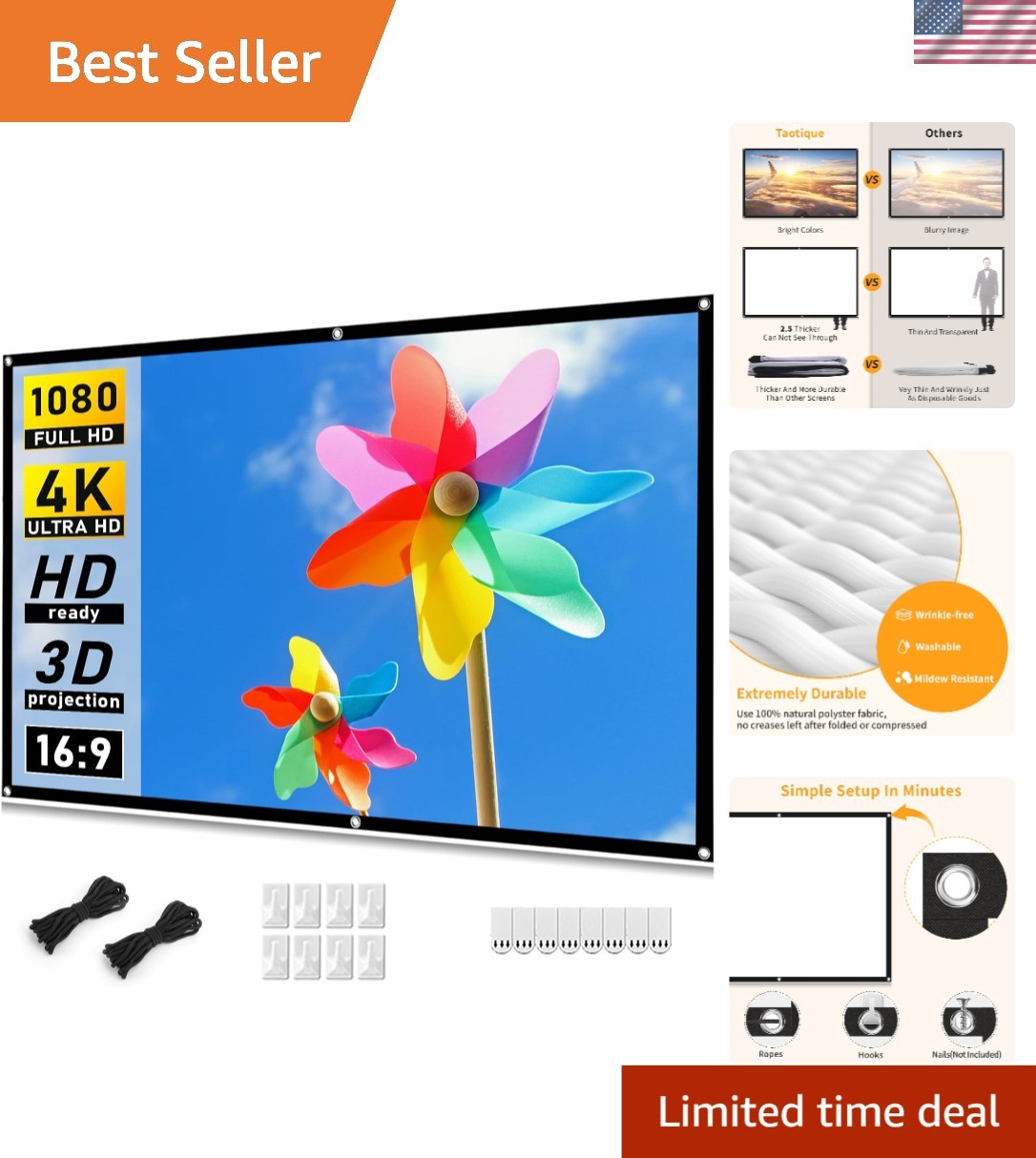 72-Inch Portable Projector Screen - Anti-Crease Double-Sided HD for All Occas...
