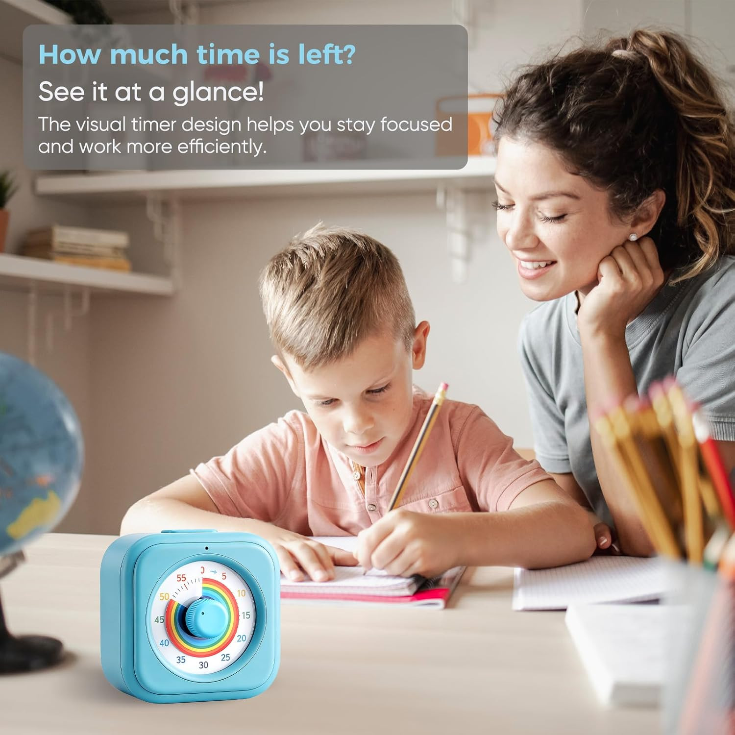 Rainbow Visual Timer for Kids, 60 Minute Silent Countdown Clock with Color Disk,