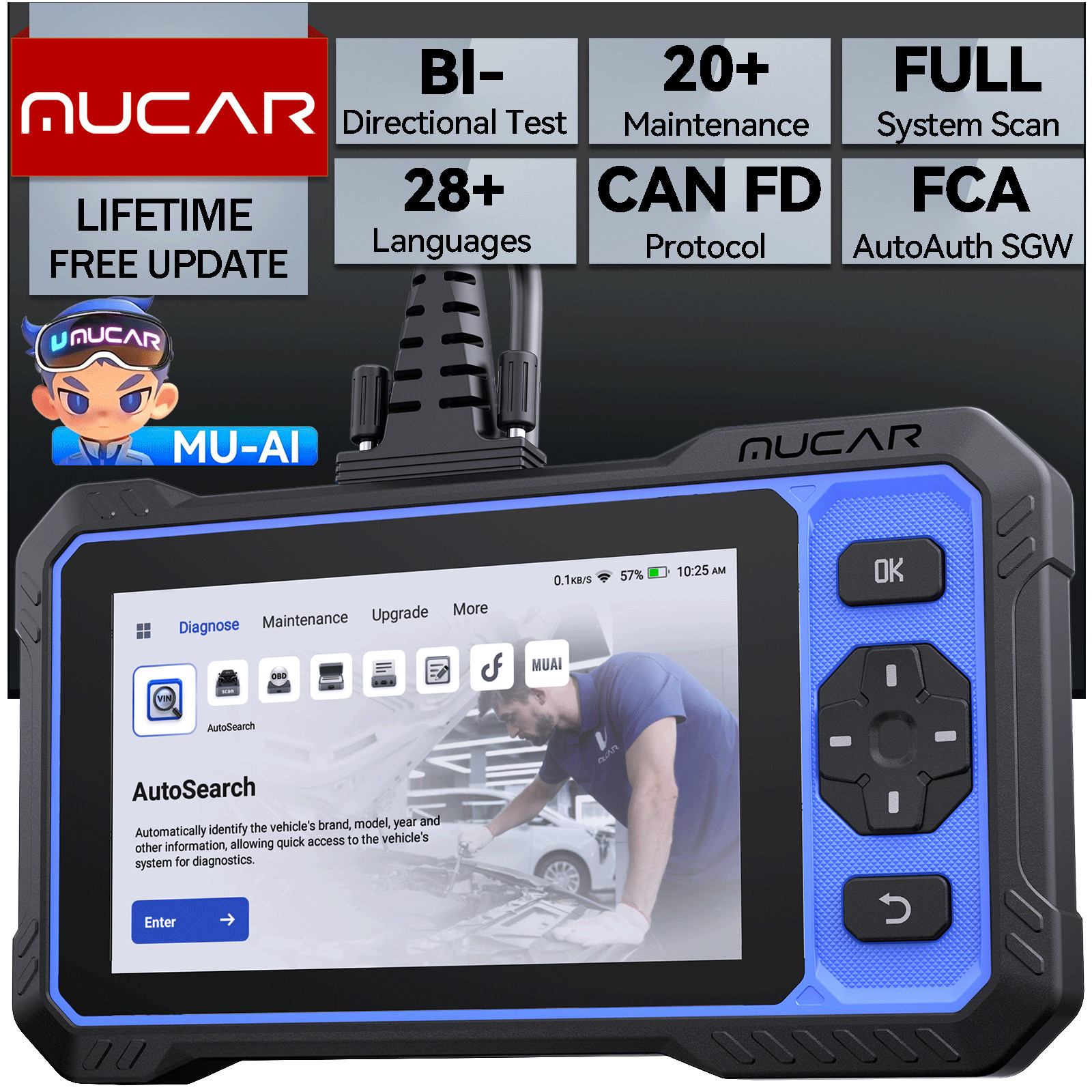 MUCAR 682 Bidirectional OBD2 Scanner AI Diagnostic FULL SYSTEM Scan 20+Services