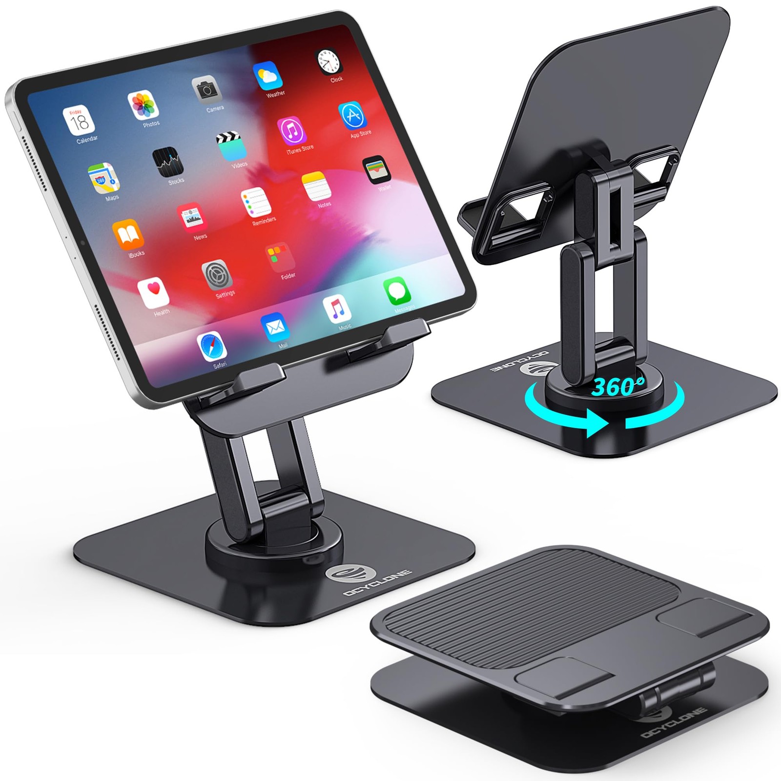 OCYCLONE iPad Stand, 360° Rotating Adjustable Foldable iPad Tablet Stand Hold...