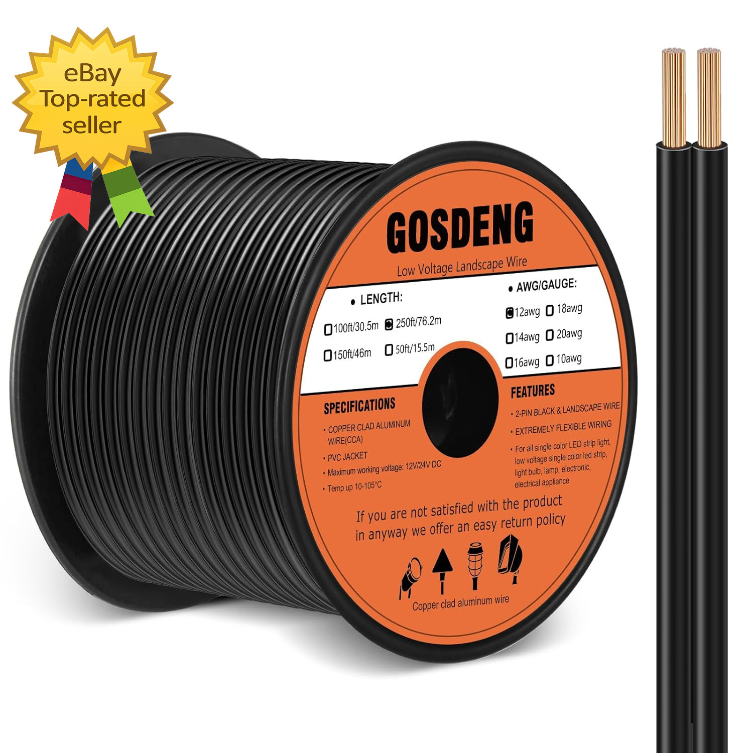 12/2 Low Voltage Landscape Wire 250FT Outdoor Landscape Lighting Cable 12 Gauge