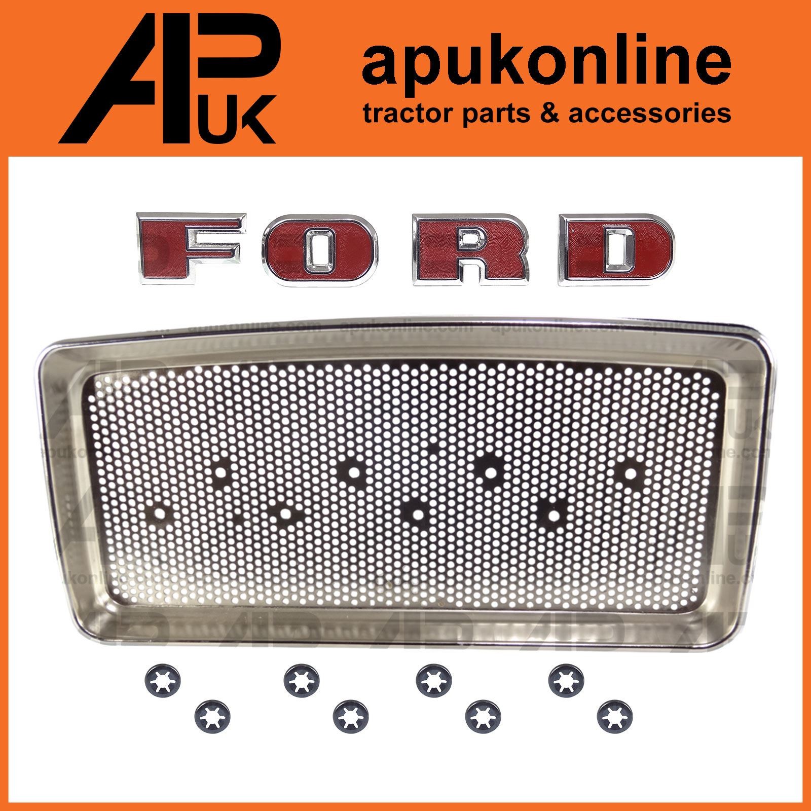Chrome Upper Grille & Letter Badge Set for Ford 2110 2120 2150 3500 3550 Tractor