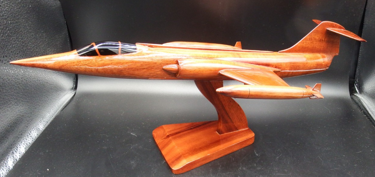F-104 Starfighter Jet Handcrafted Natural Mahogany Premium Wood Desk Model EXC!