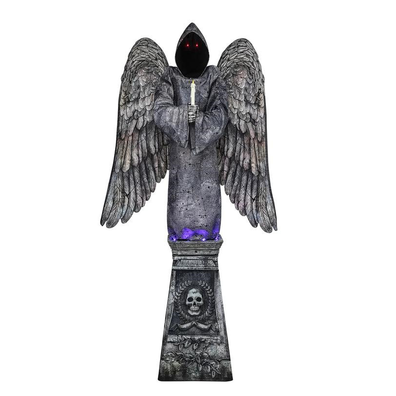 96" Cemetery Angel Animated Halloween Prop - Spooky Light-Up Winged Angel Grave