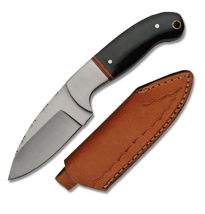 Szco Hunting Knife Custom Filework Blade Horn Handle Leather Sheath
