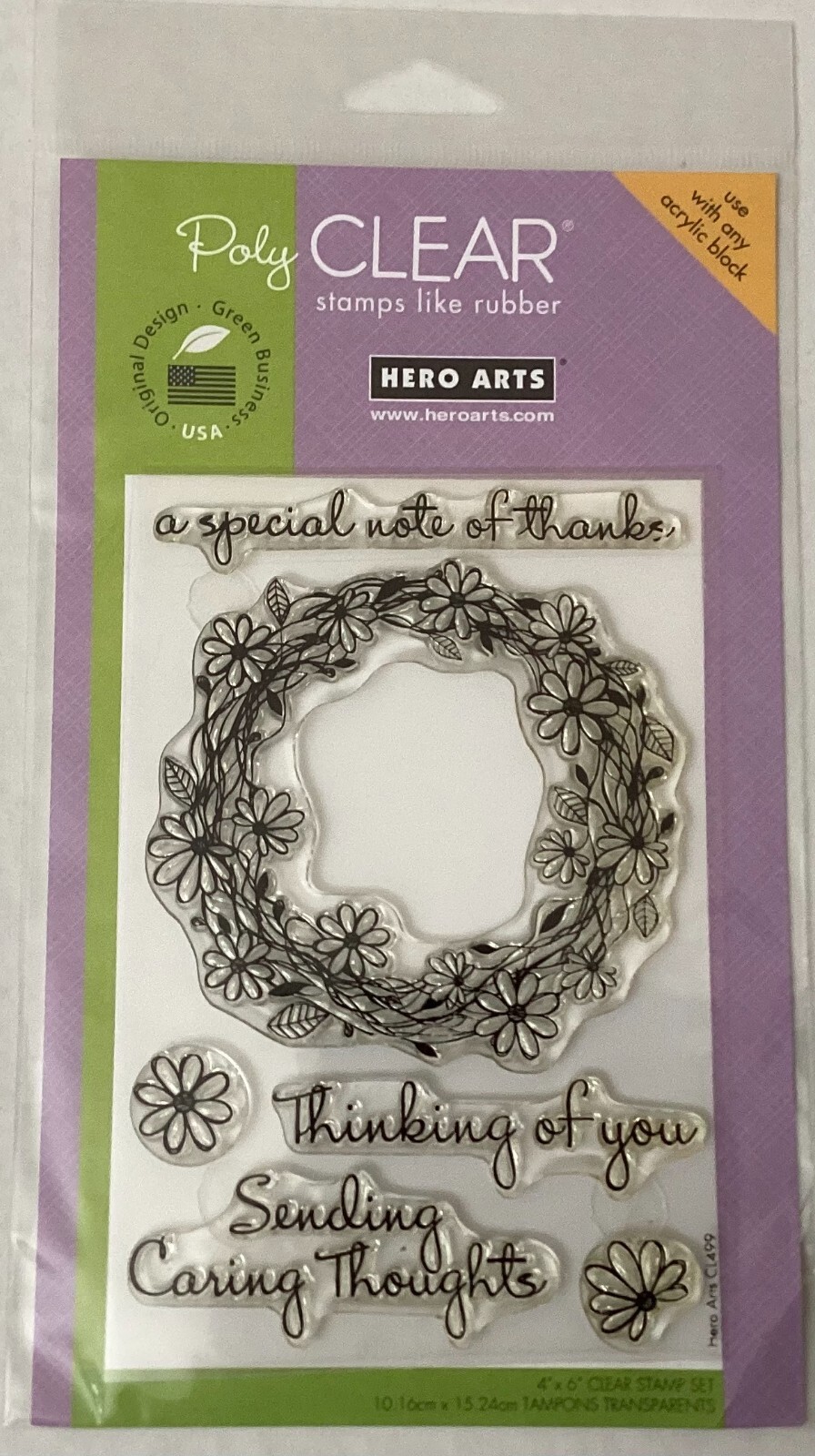 Hero Arts Special Note of Thanks floral wreath Photopolymer Stamp