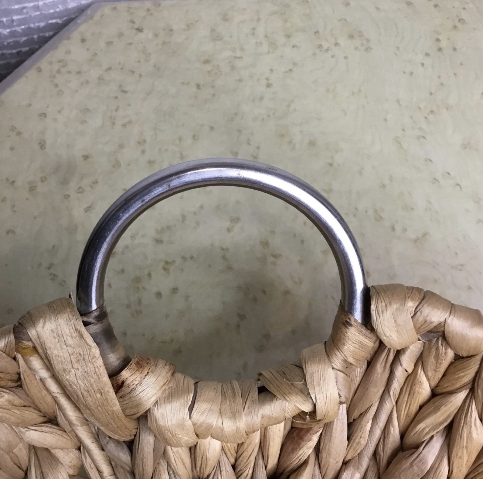 Rustic Woven Basket With Metal Handles Minimalist Earthy Home Decor