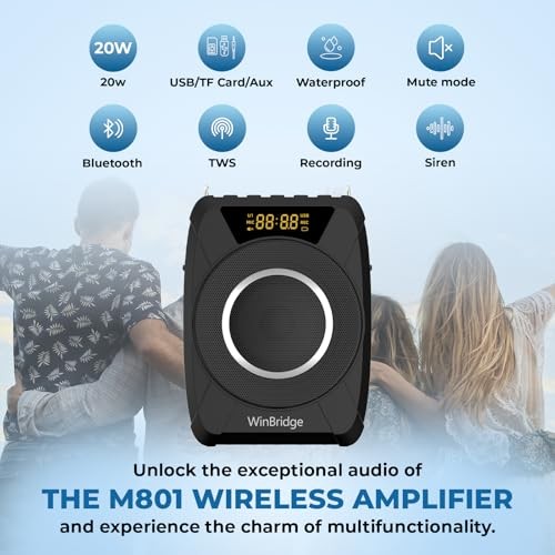 Powerful Portable Voice Amplifier with Bluetooth5.0, Recording and UHF