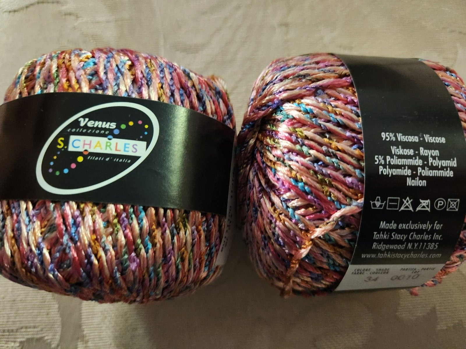 Venus Charles Yarn Multi-colored  TWO  balls NEW