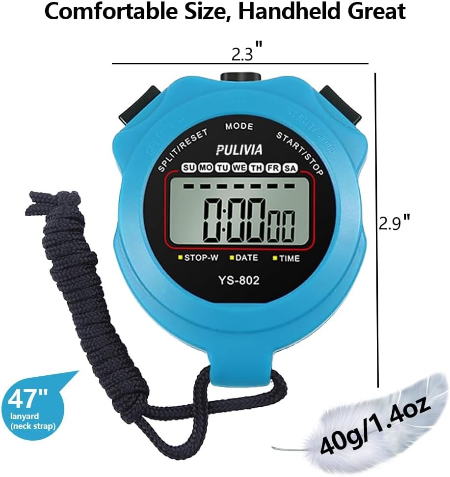 Stopwatch Timer Lap Split Digital Stopwatch with Clock Calendar Alarm,Blue